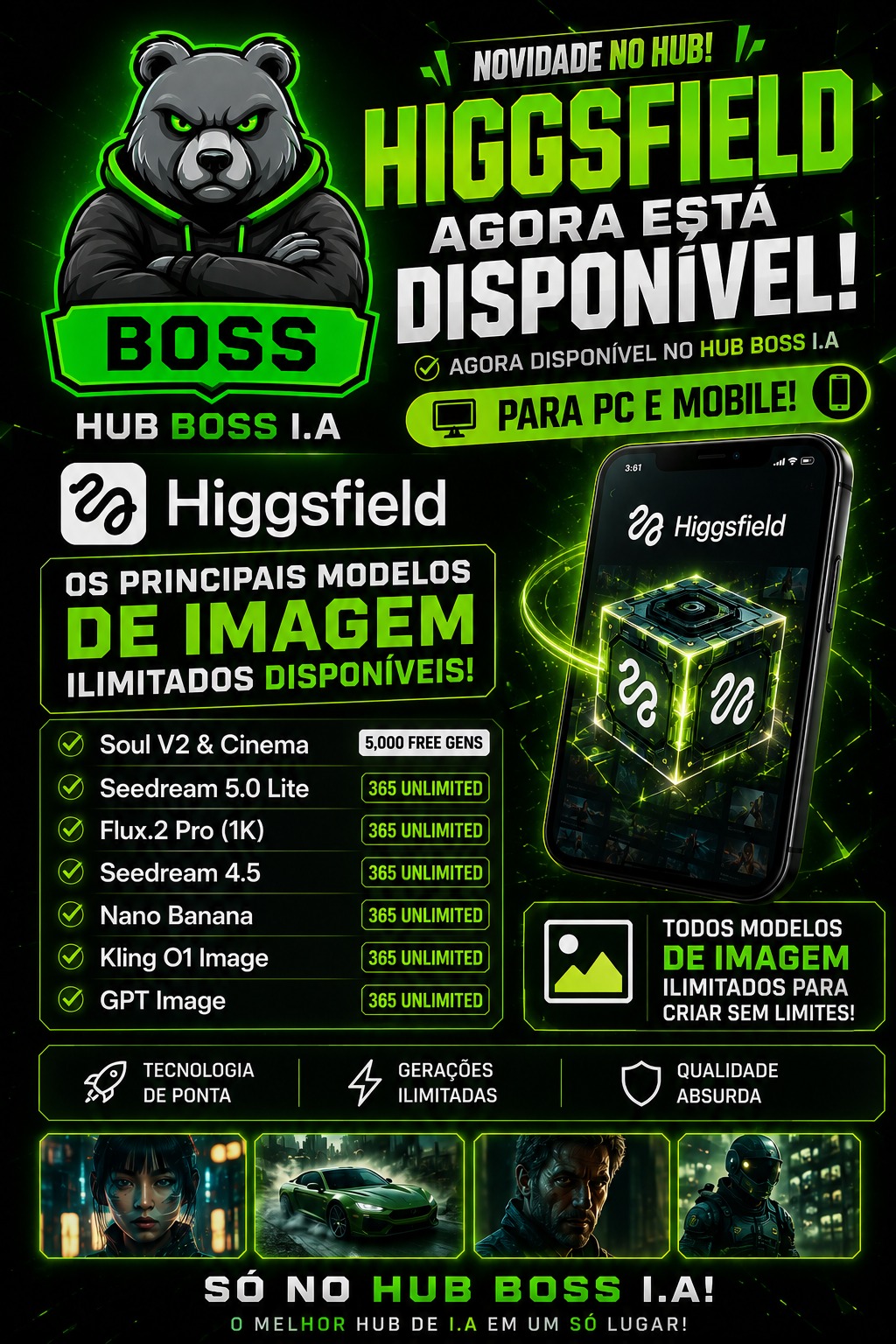 Higgsfield disponível no Hub BOSS I.A. para PC e mobile